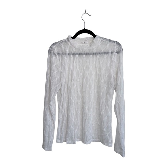 Maurices Tops - Maurices Argyle Sheer Mock Neck Top Solid White Long Sleeve Bridal Large Women’s